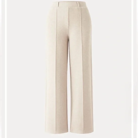 OGL Wrinkle-Resistant Mid Rise Wide Leg Pants w/ Pockets Petite Small in Oatmeal - Picture 1 of 4